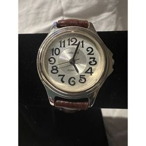 Vtg Watch It Gold Tone White Silver Women’s Watch Faux Leather Brown